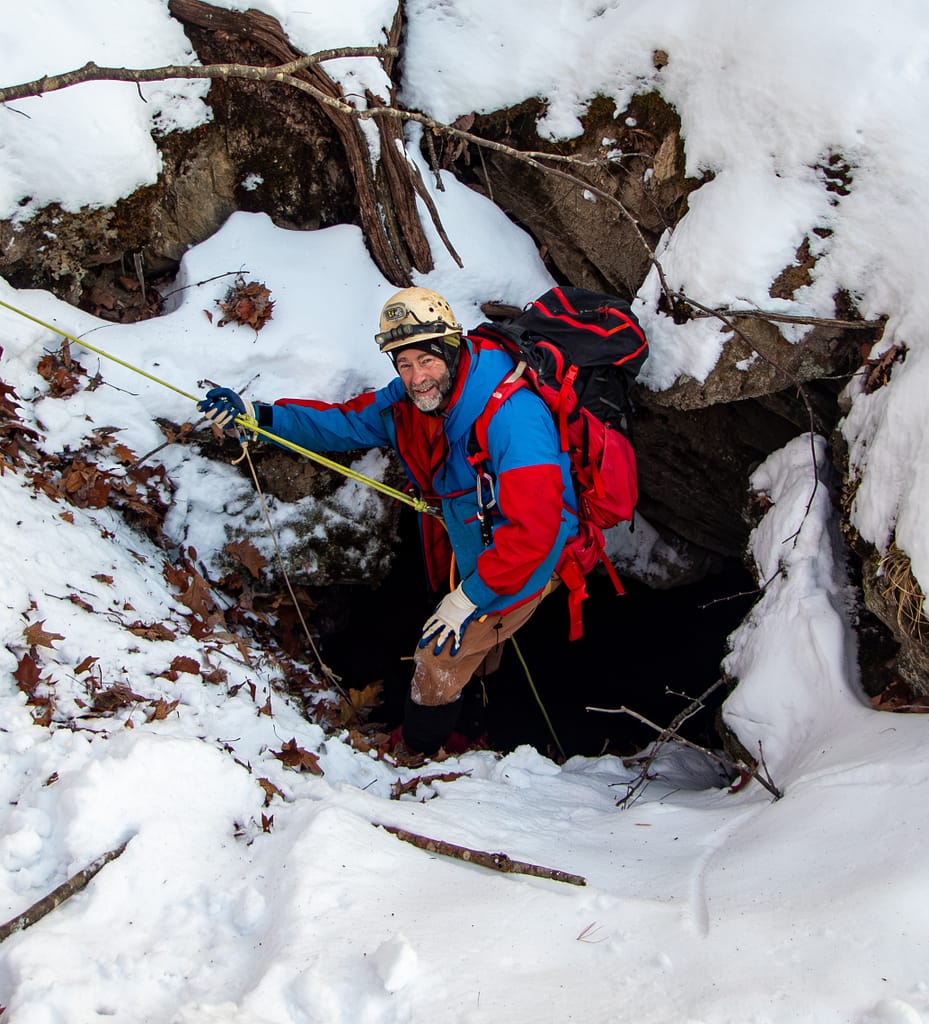 Ascending a cave in the winter requires entering in your hiking gear. Photo: Katarina Kosič Ficco